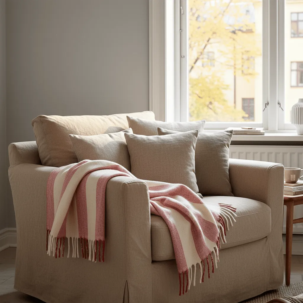 Throws - Wool blend throw - Beatriz Stripe (red/white)