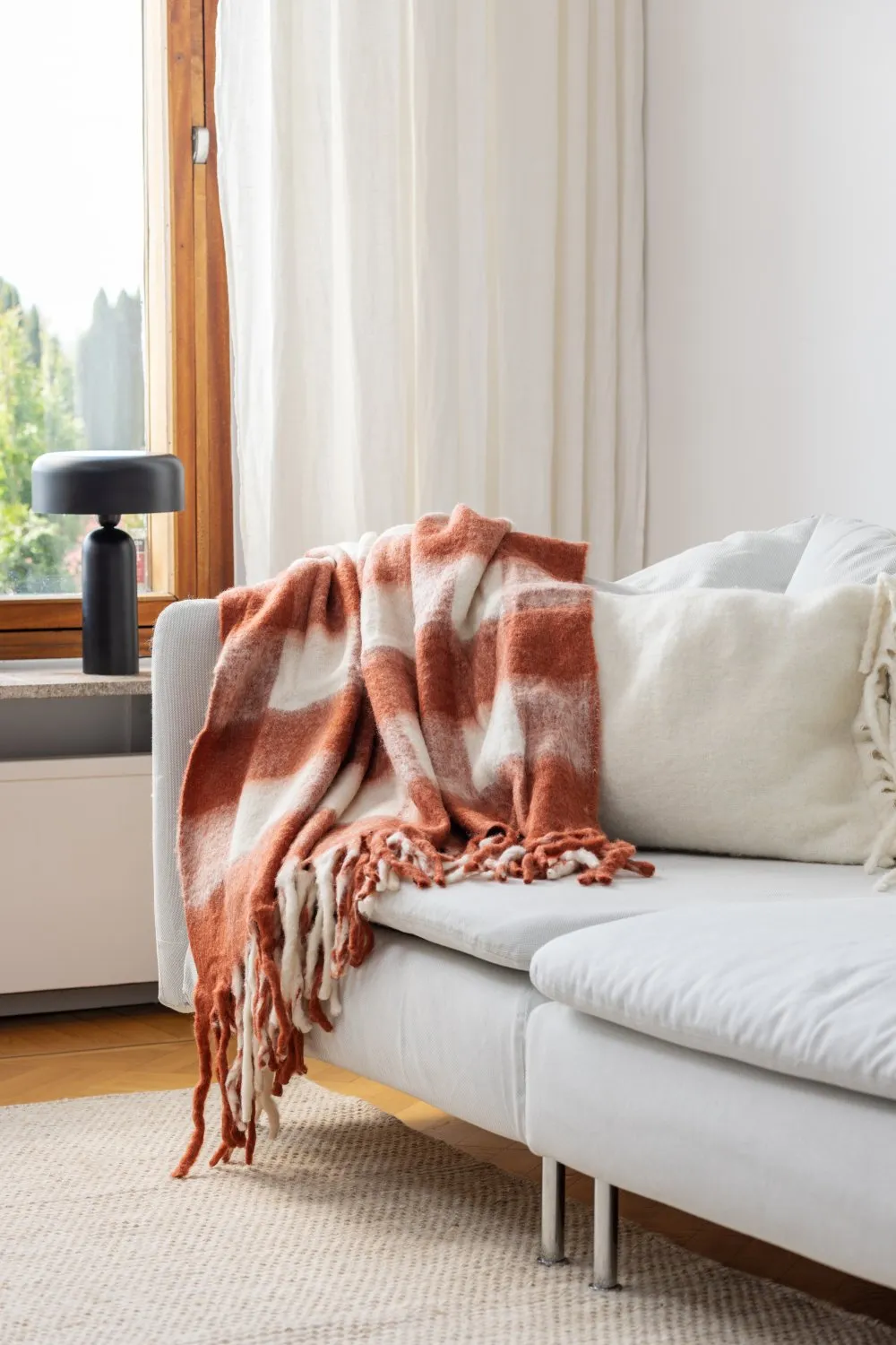 Throws - Plaid in wool mix - Phoebe (pink)