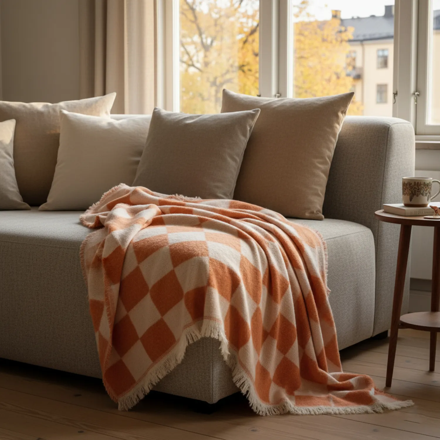 Throws - Wool blend throw - Audrey Check (pink/off white)