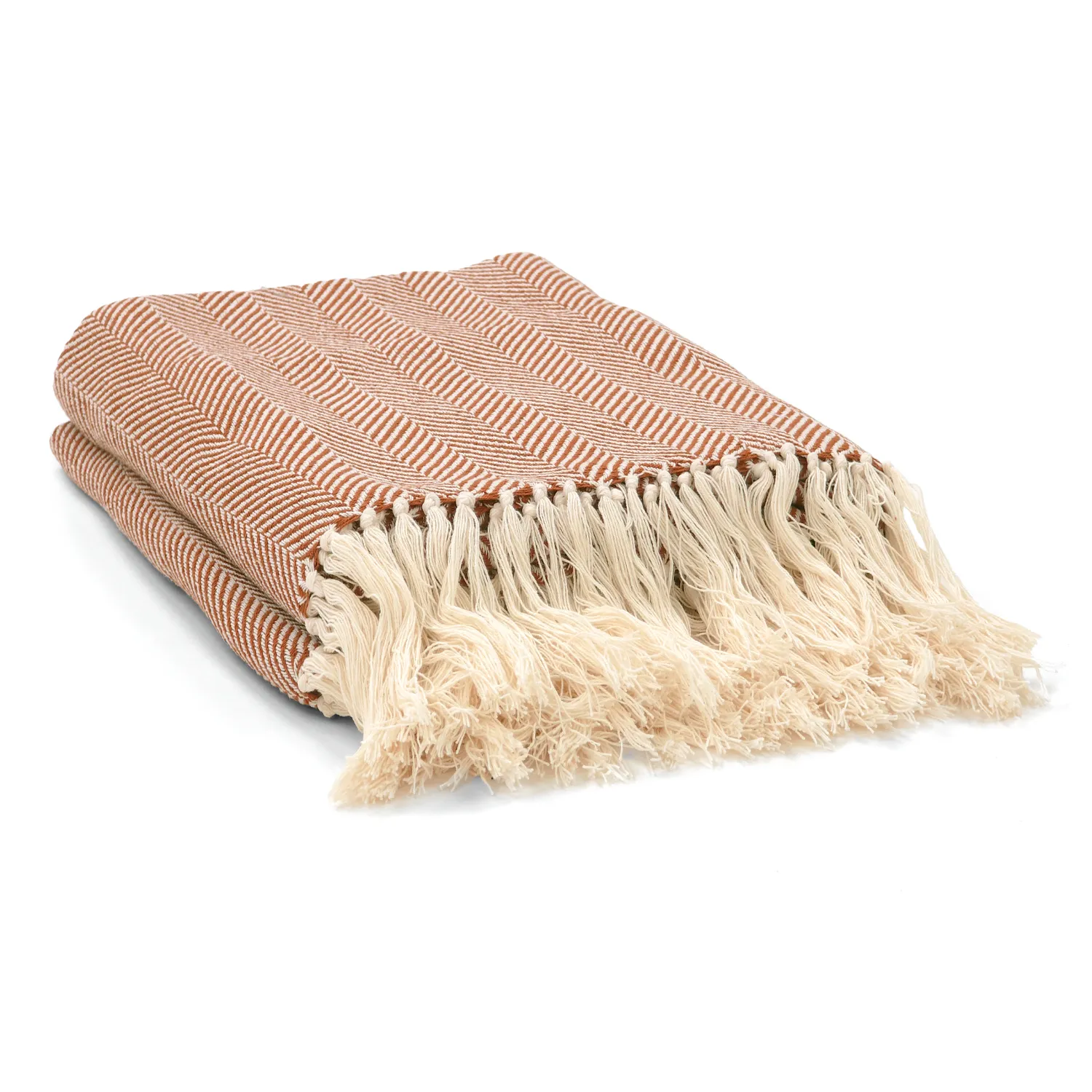 Throws - Cotton throw - Denisa Fishbone (brown/white)