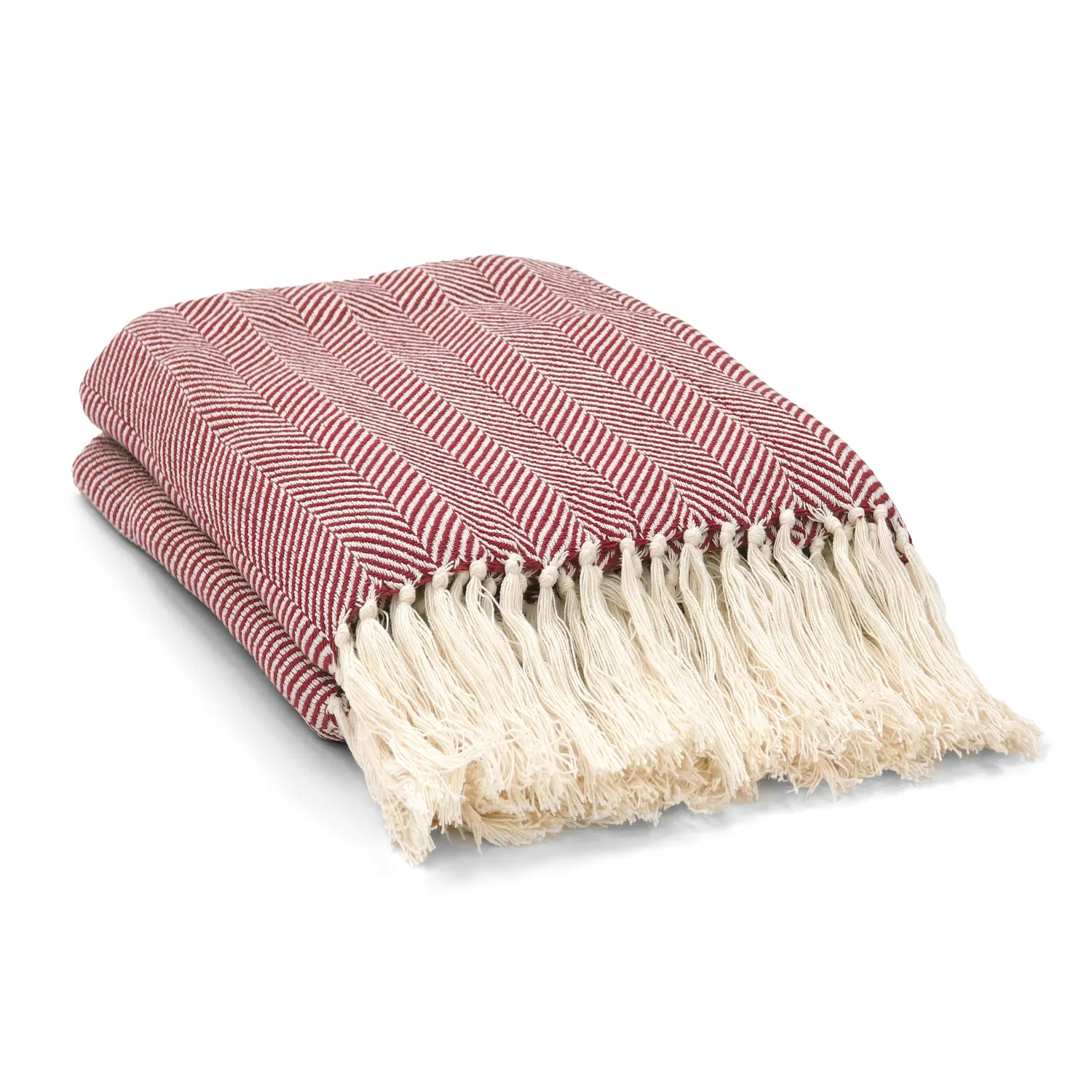 Throws - Cotton throw - Denisa Fishbone (red/white)