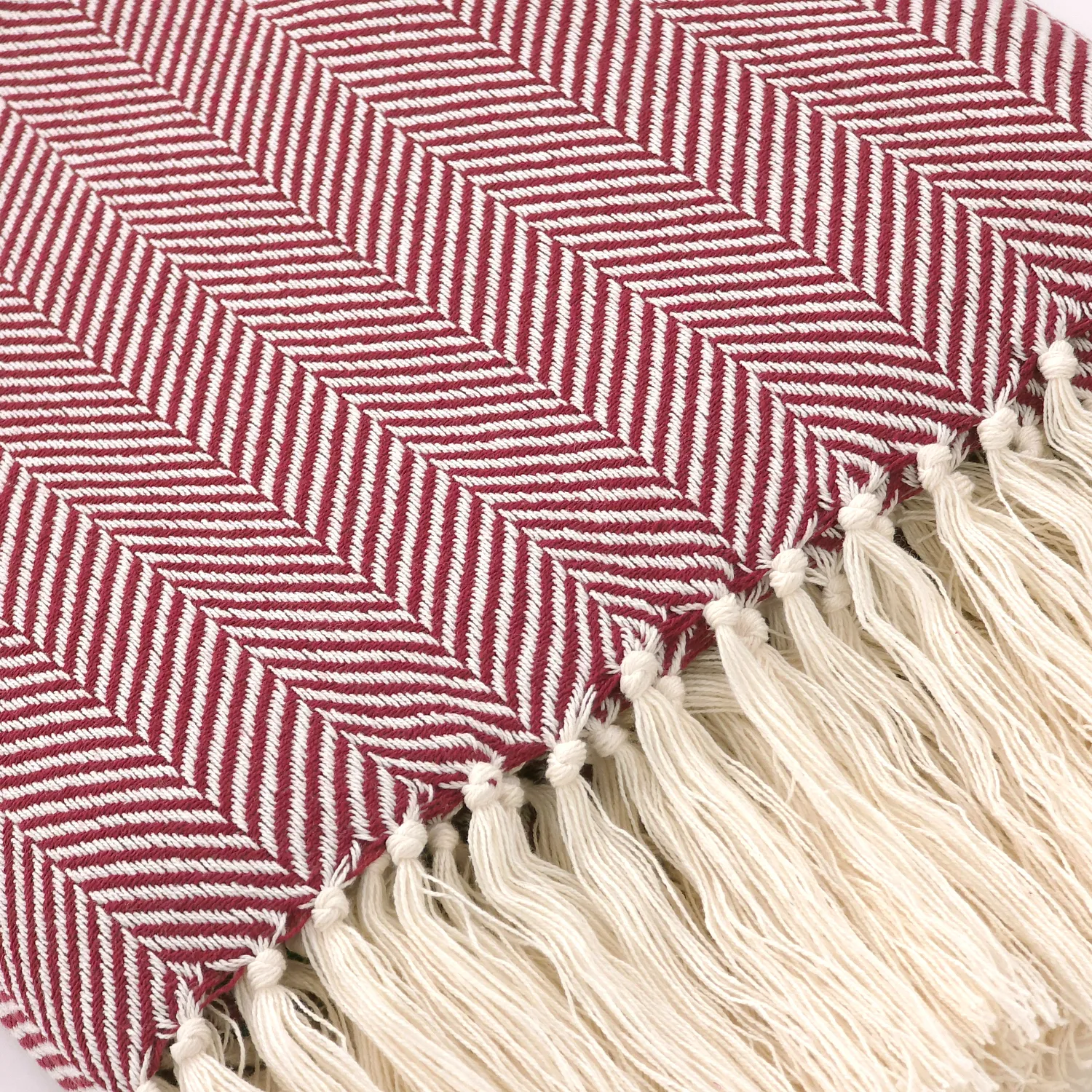 Throws - Cotton throw - Denisa Fishbone (red/white)
