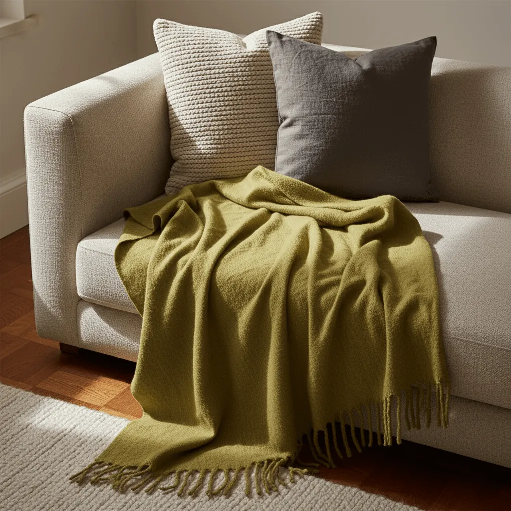 Throws - Wool blend throw - Samantha (olive green)