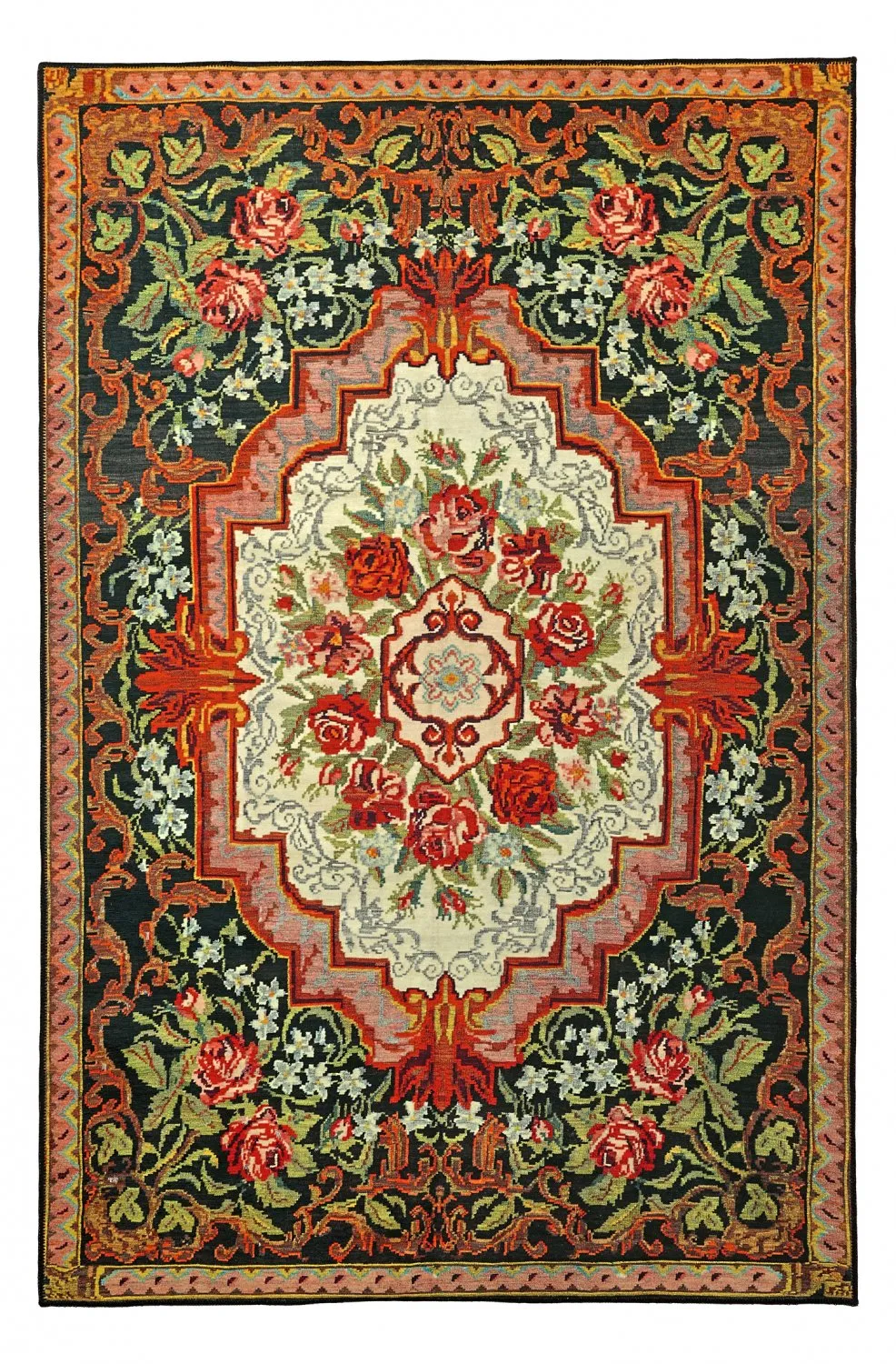 Flatweave rug - Masarida (black/multi)
