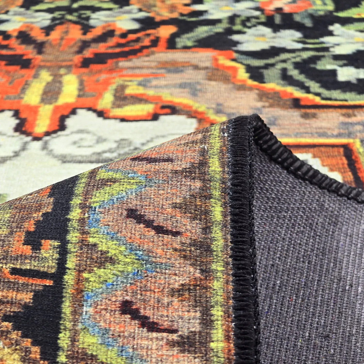 Flatweave rug - Masarida (black/multi)