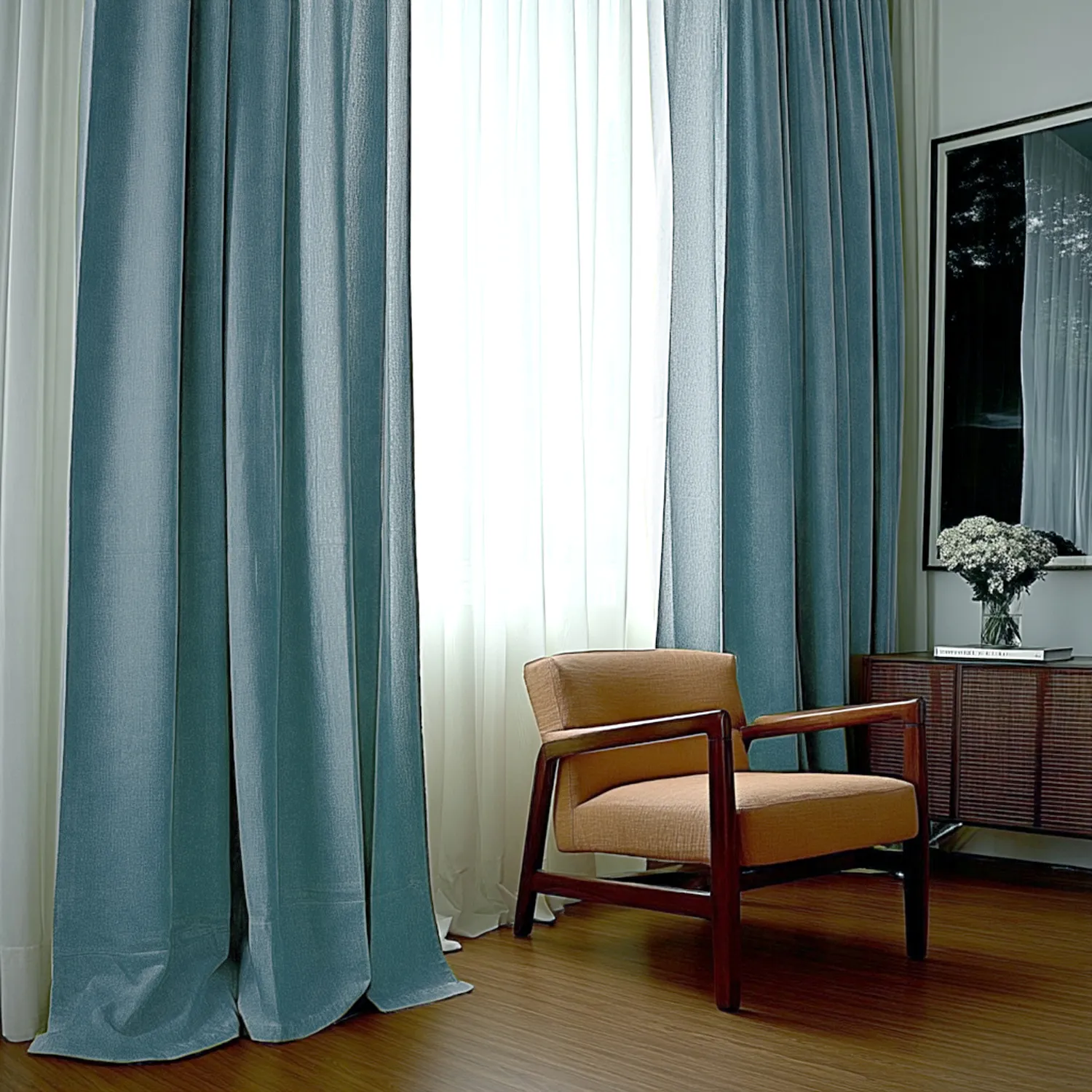Curtains - Linen curtain Melania (dark turquoise)