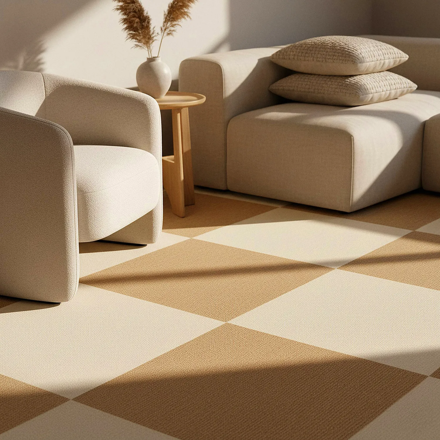 Wall-to-wall carpet - Almeria Carpet tiles 24 pcs (beige)