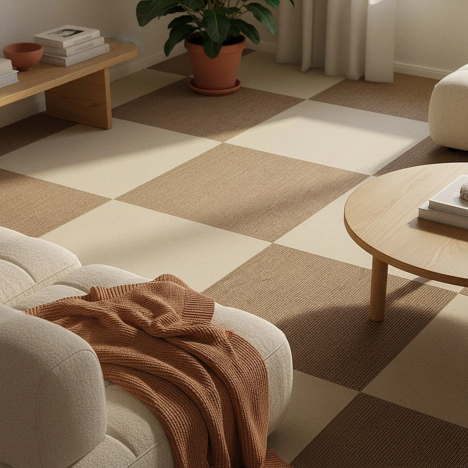 Wall-to-wall carpet - Almeria Carpet tiles 24 pcs (cream)