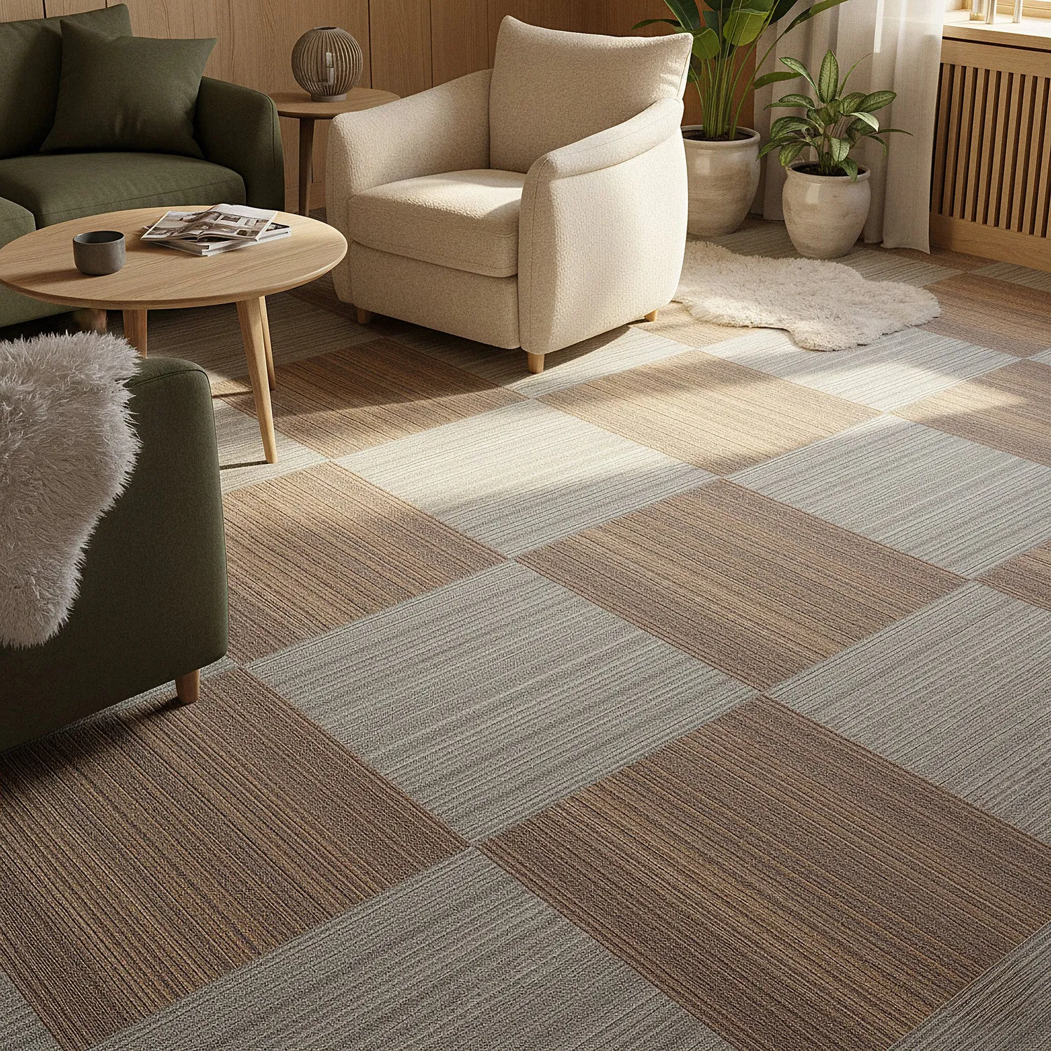 Wall-to-wall carpet - Almeria Carpet tiles 24 pcs (irregularly striped grey)