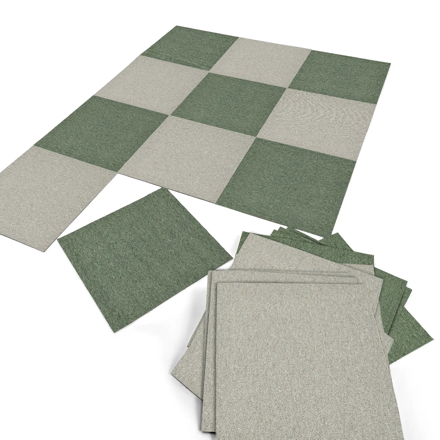 Wall-to-wall carpet - Almeria Carpet tiles 24 pcs (green)
