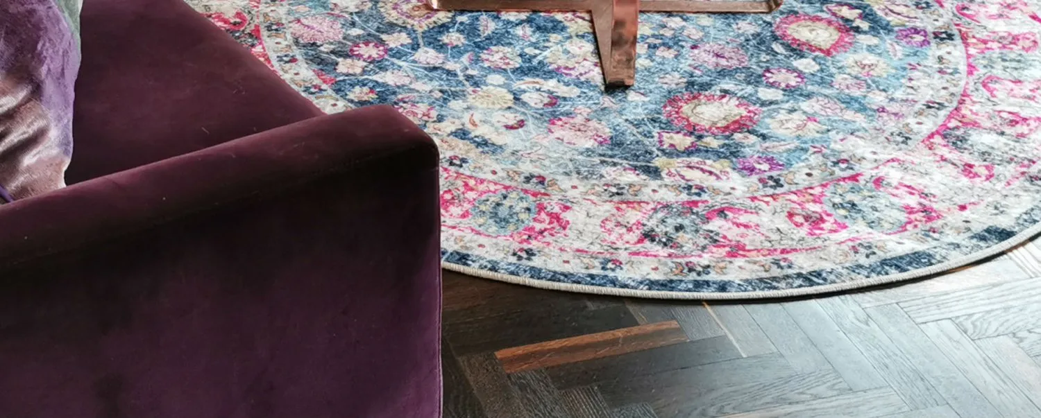 Round rug - Bouhjar (blue/pink/multi)