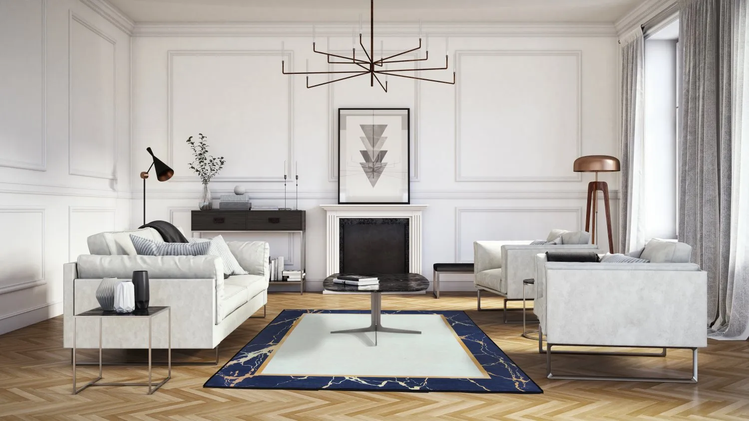 Wilton rug - Cerasia (navy/white/gold)