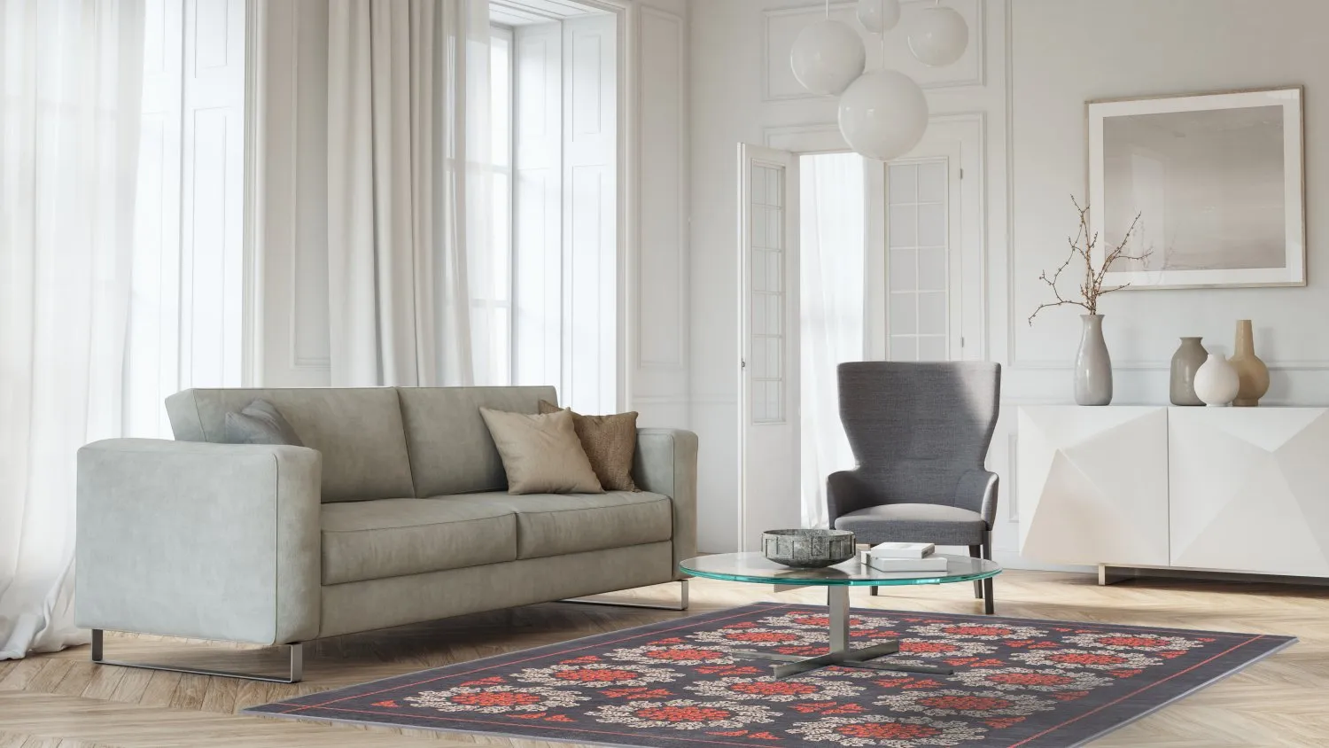 Wilton rug - Florina (grey/blue/orange)