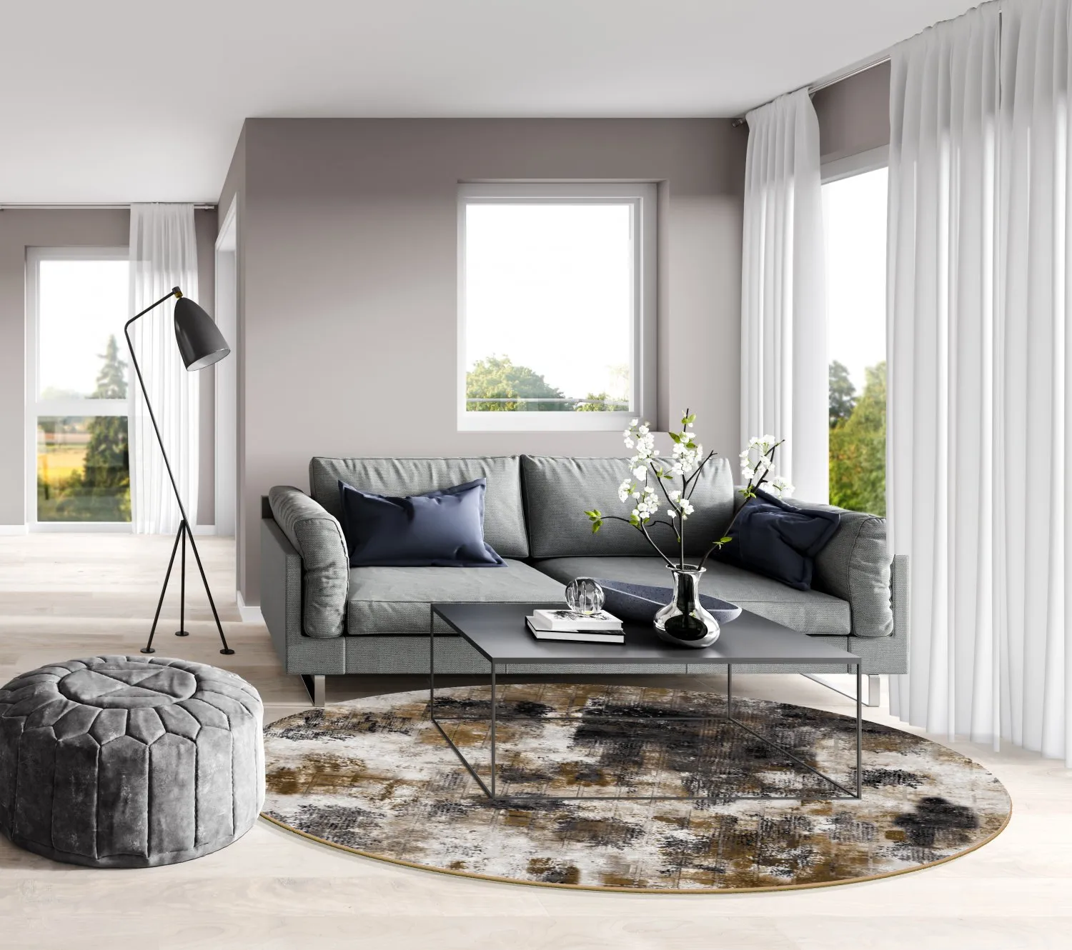 Round rug - Flores (black/brown/white)