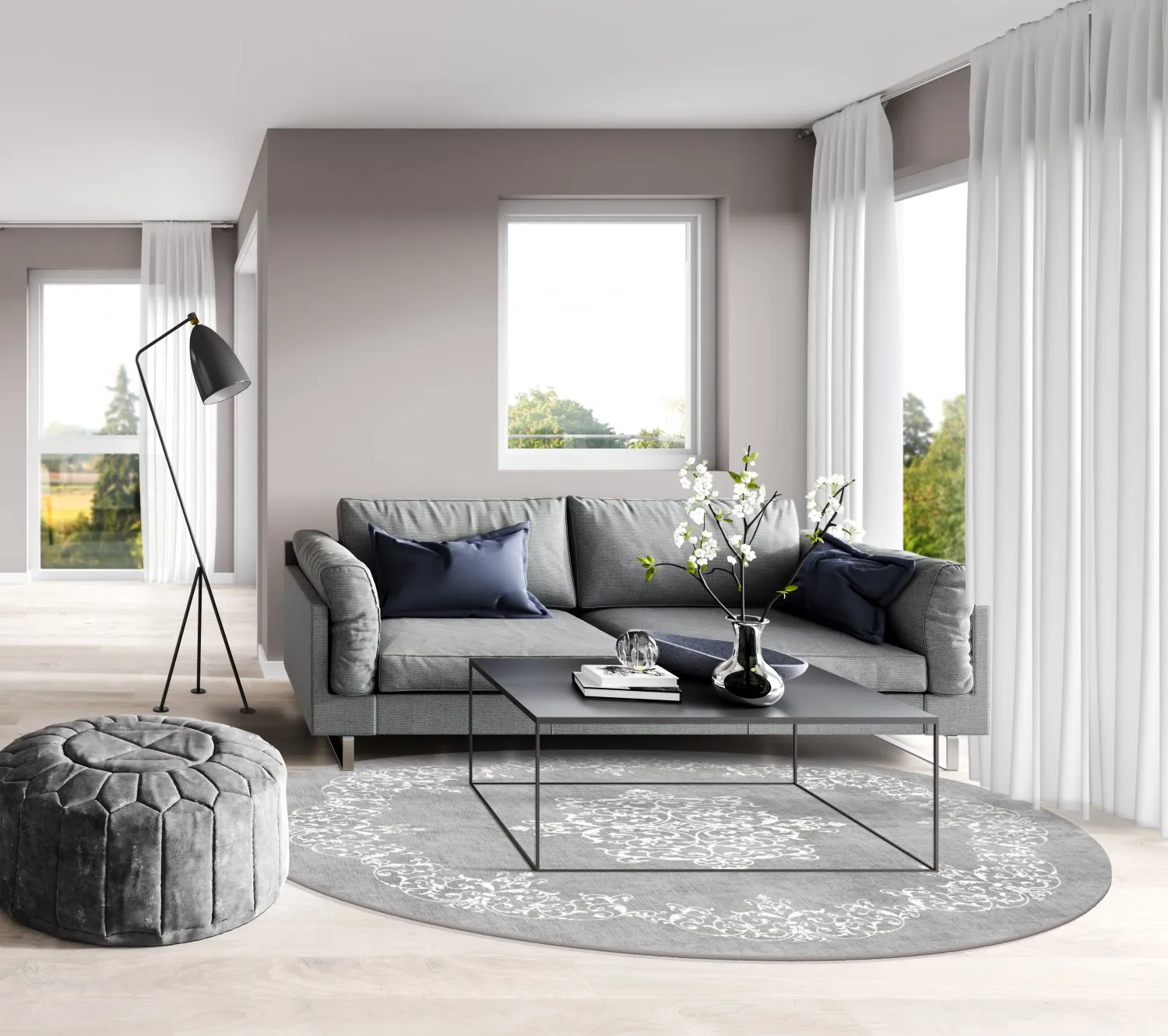 Round rug - Santi (grey/white)