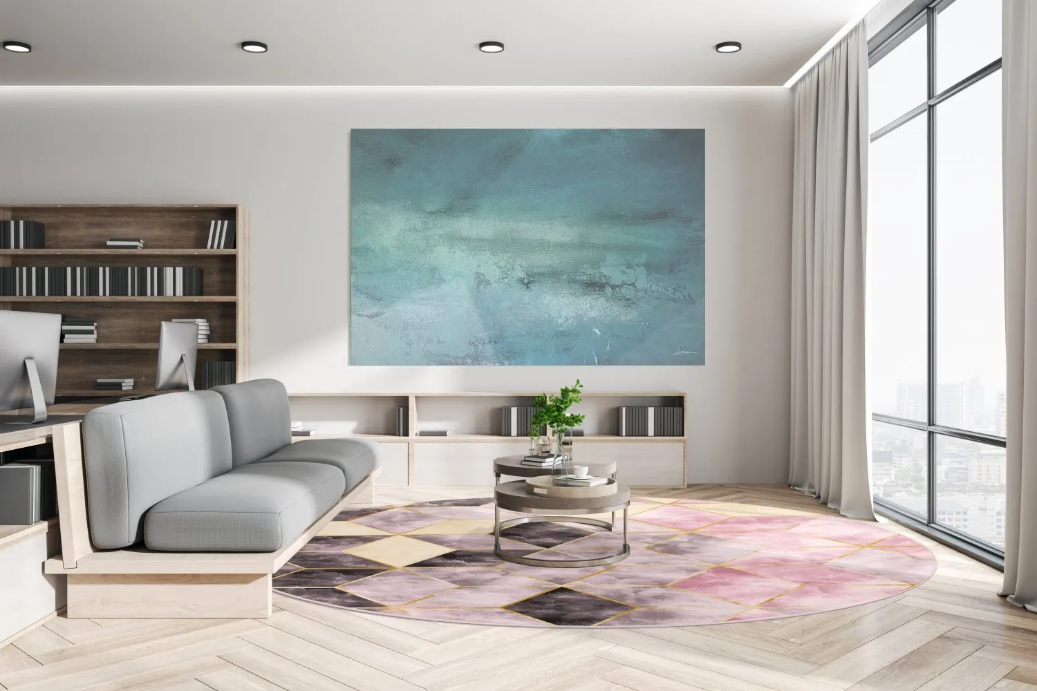 Round rug - Brendola (pink/grey/gold)
