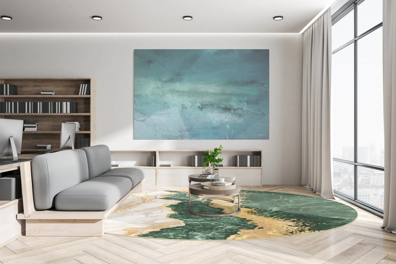 Round rug - Padova (green/white/gold)