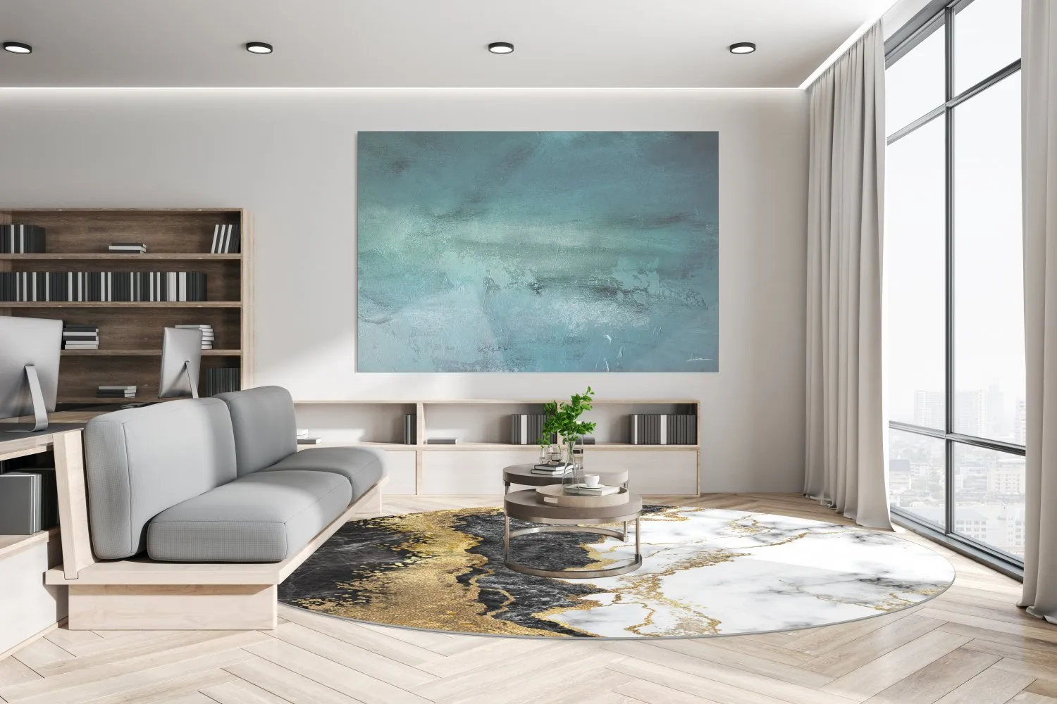 Round rug - Padova (black/white/gold)