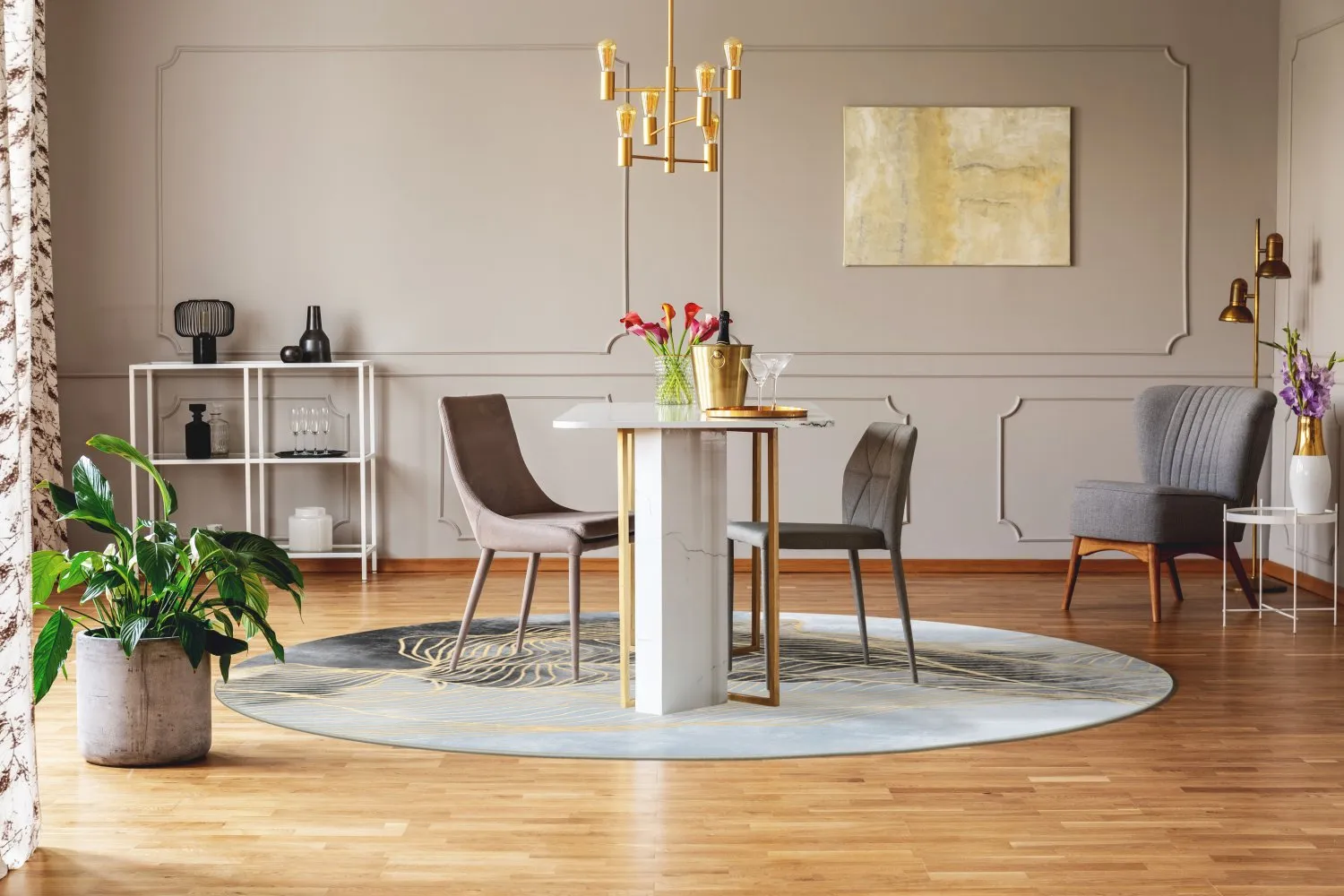 Round rug - Ekual (blue/grey/gold)