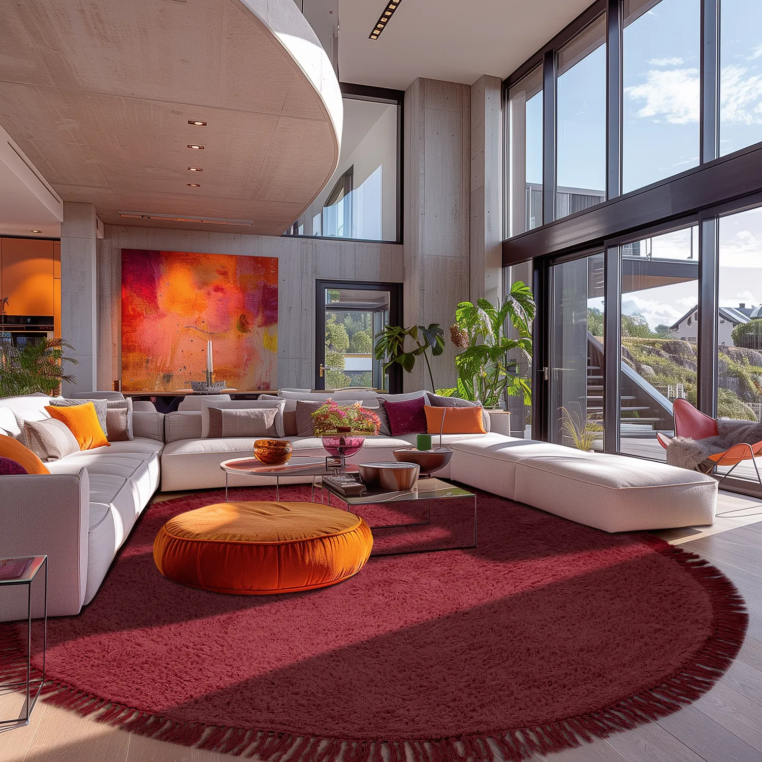Round rug - Alba Natural Cotton Shaggy (burgundy)