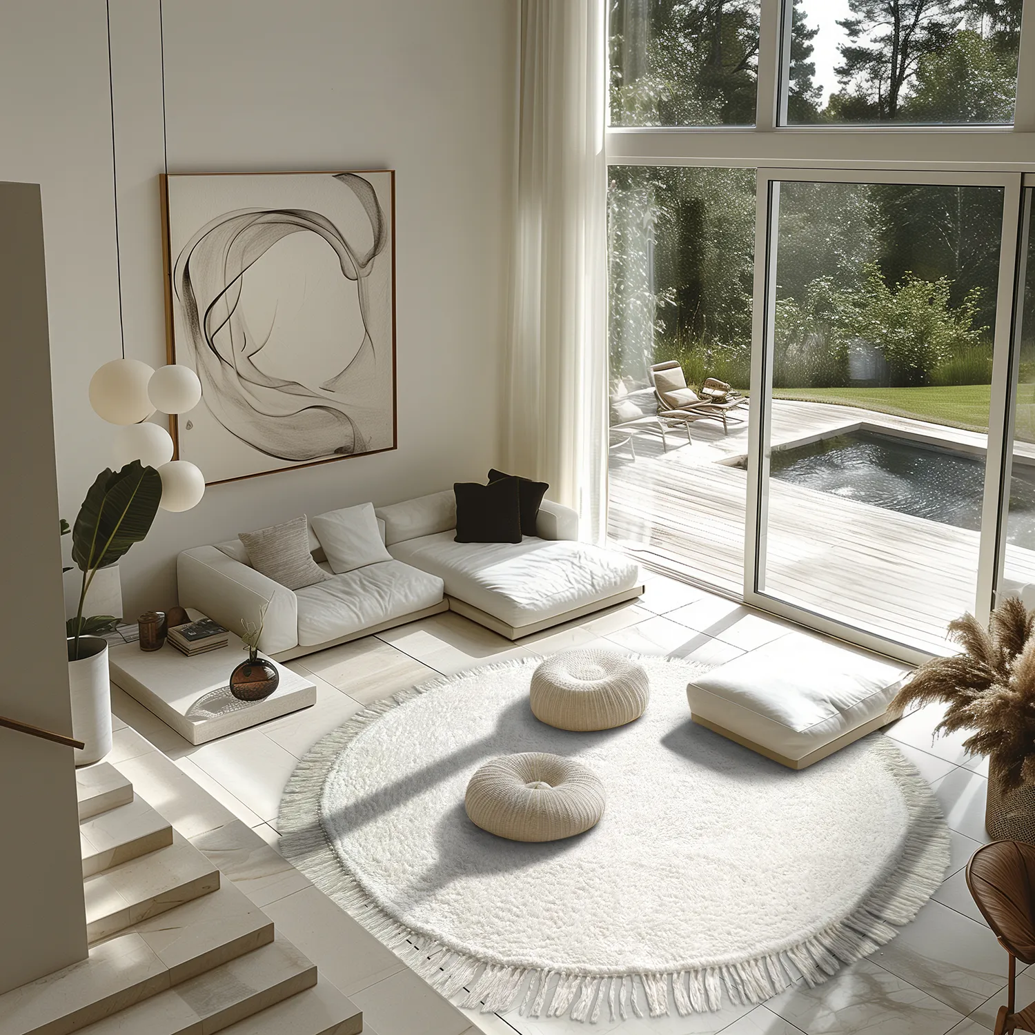 Round rug - Alba Natural Cotton Shaggy (white)