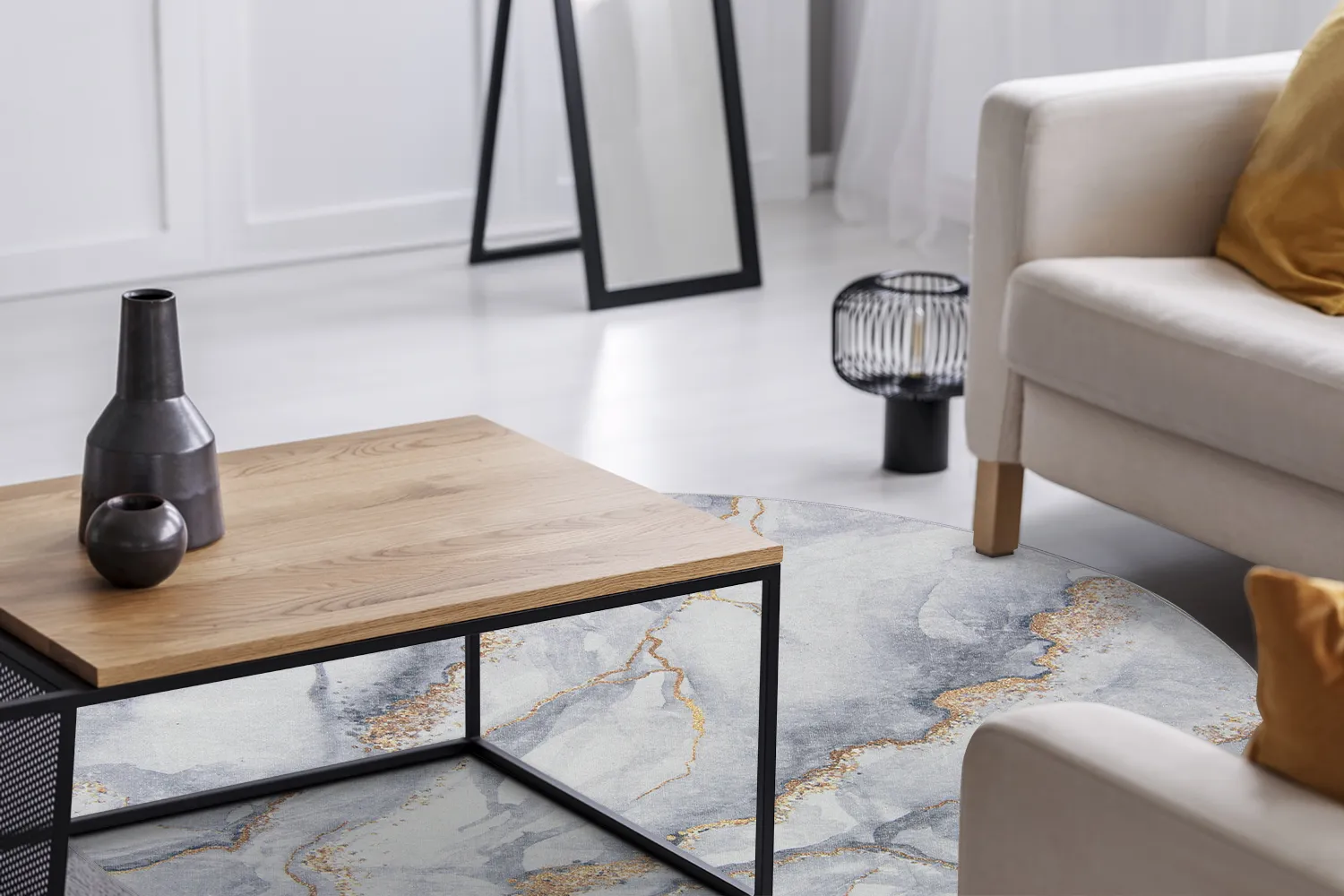 Round rug - Genova (grey/white/gold)