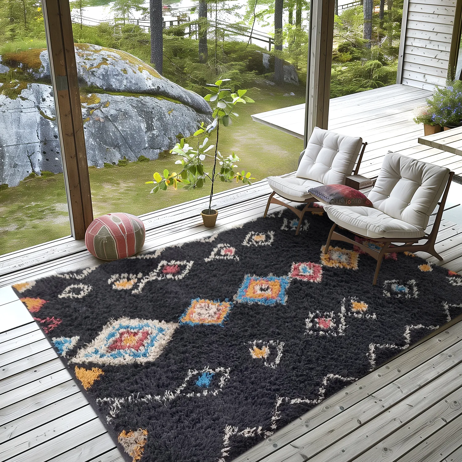 Shaggy rugs - Marden Natural Cotton Shaggy (black/multi)
