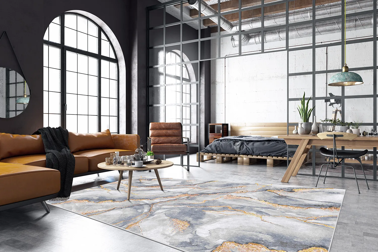 Wilton rug - Genova (grey/white/gold)