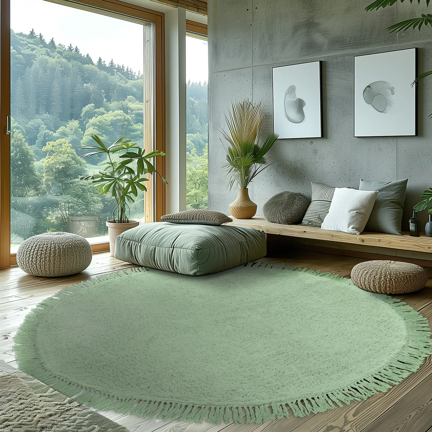 Round rug - Alba Natural Cotton Shaggy (light green)