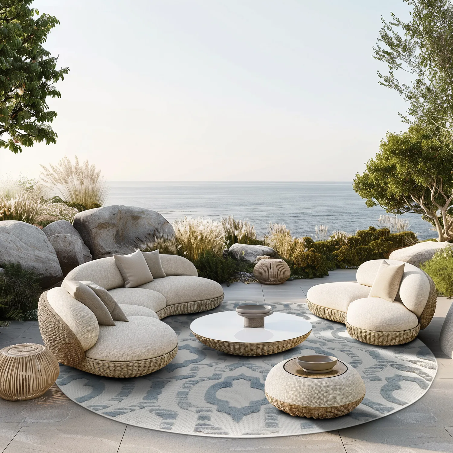 Round rug - Indoor/Outdoor Trenton (white/blue)