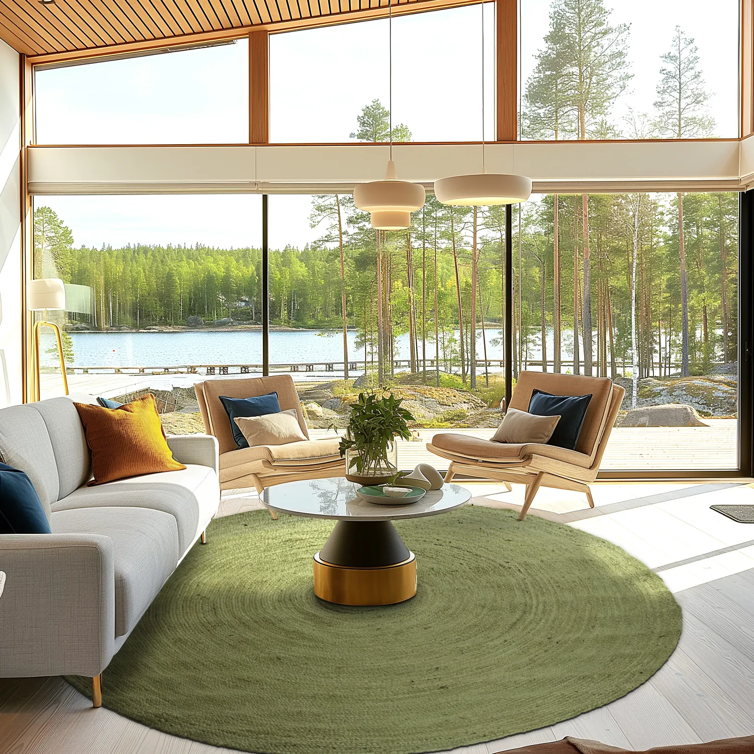 Round jute rug - Amasia (olive)