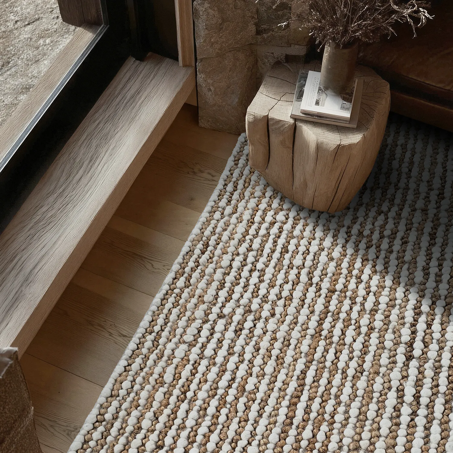Jute rug - Bally Jute/wool Bubble (natural/white)
