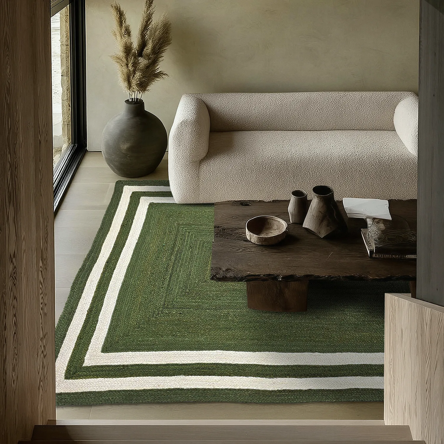Jute rug - Jessore (army green/white)