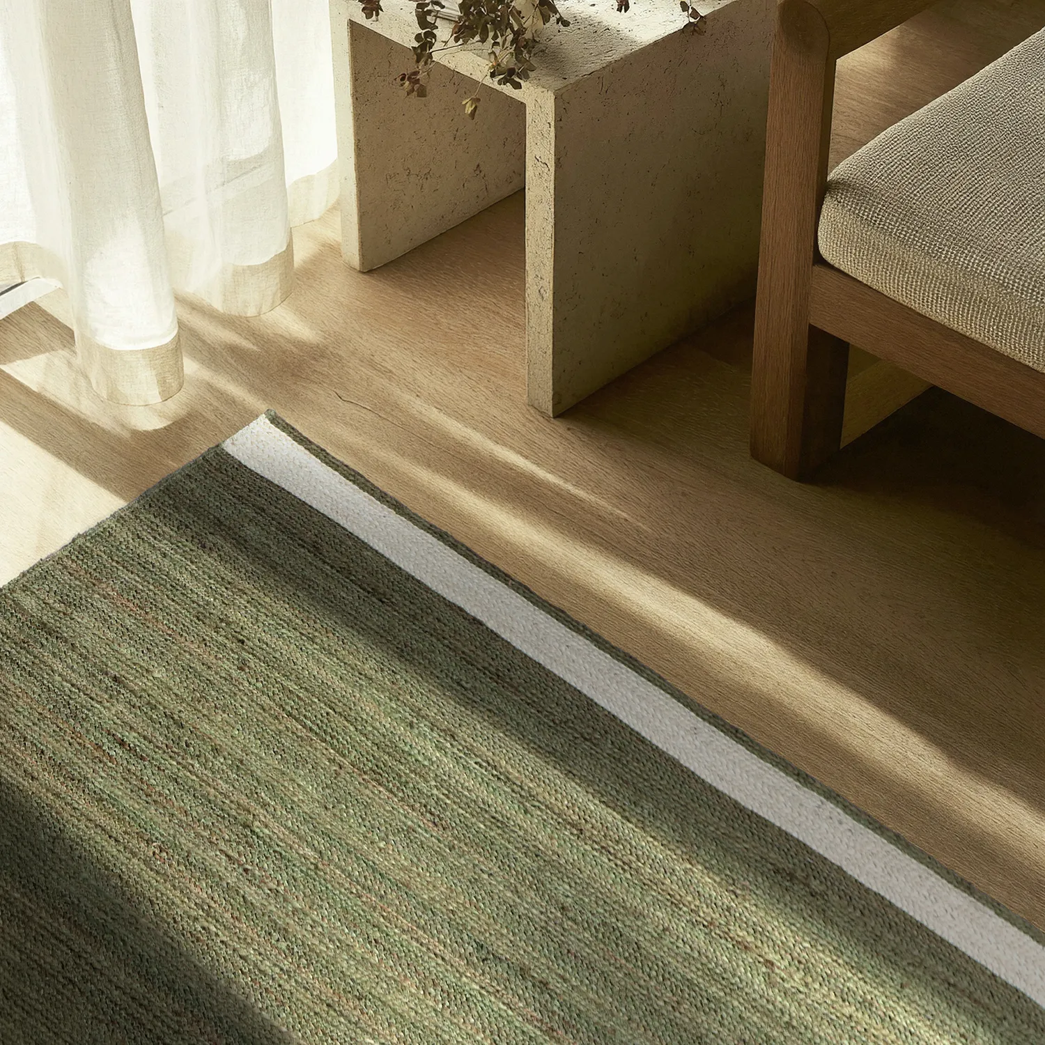 Jute rug - Senaki (army green/white)