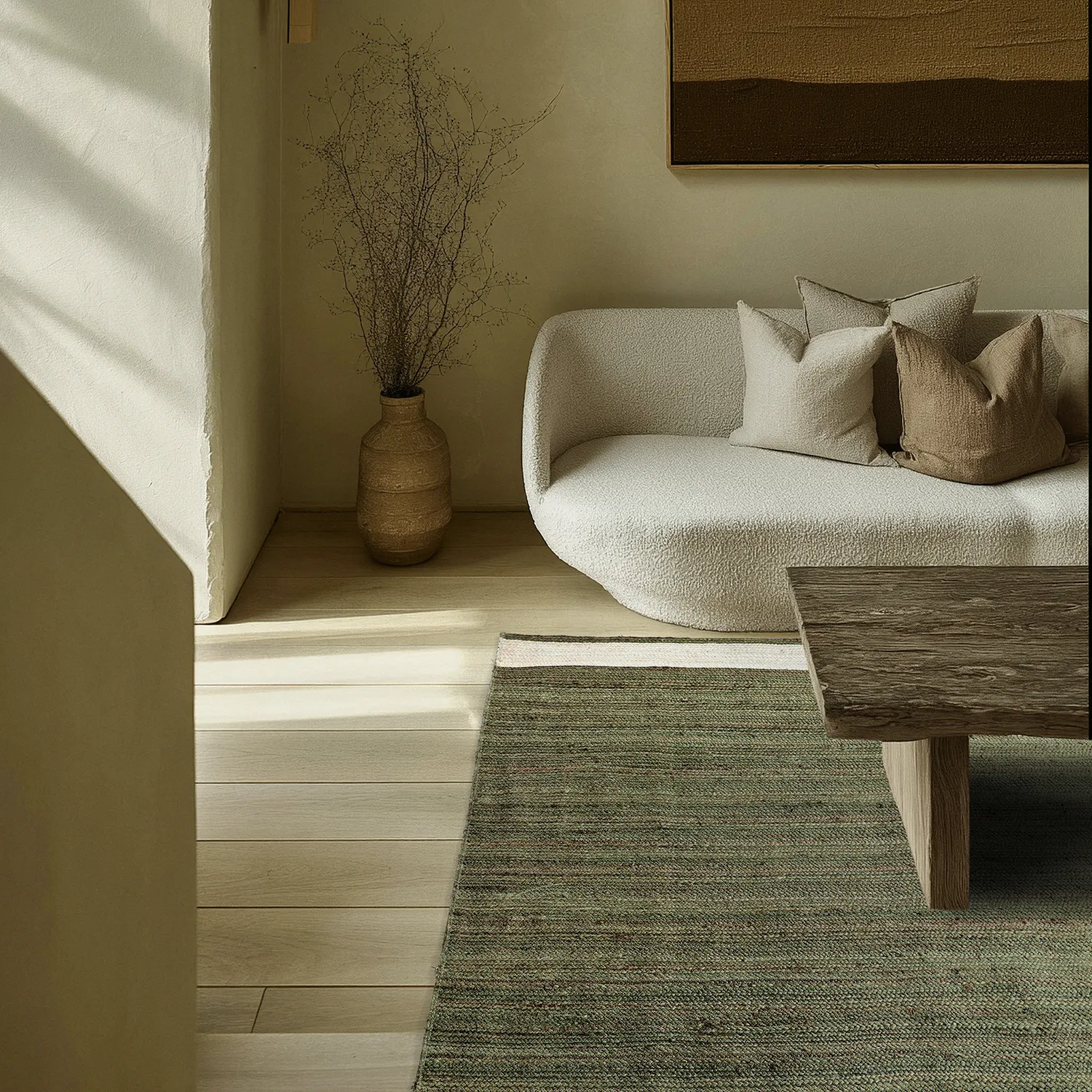 Jute rug - Senaki (army green/white)