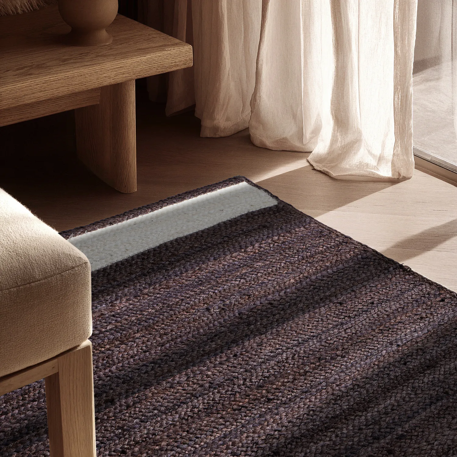 Jute rug - Senaki (dark taupe/white)