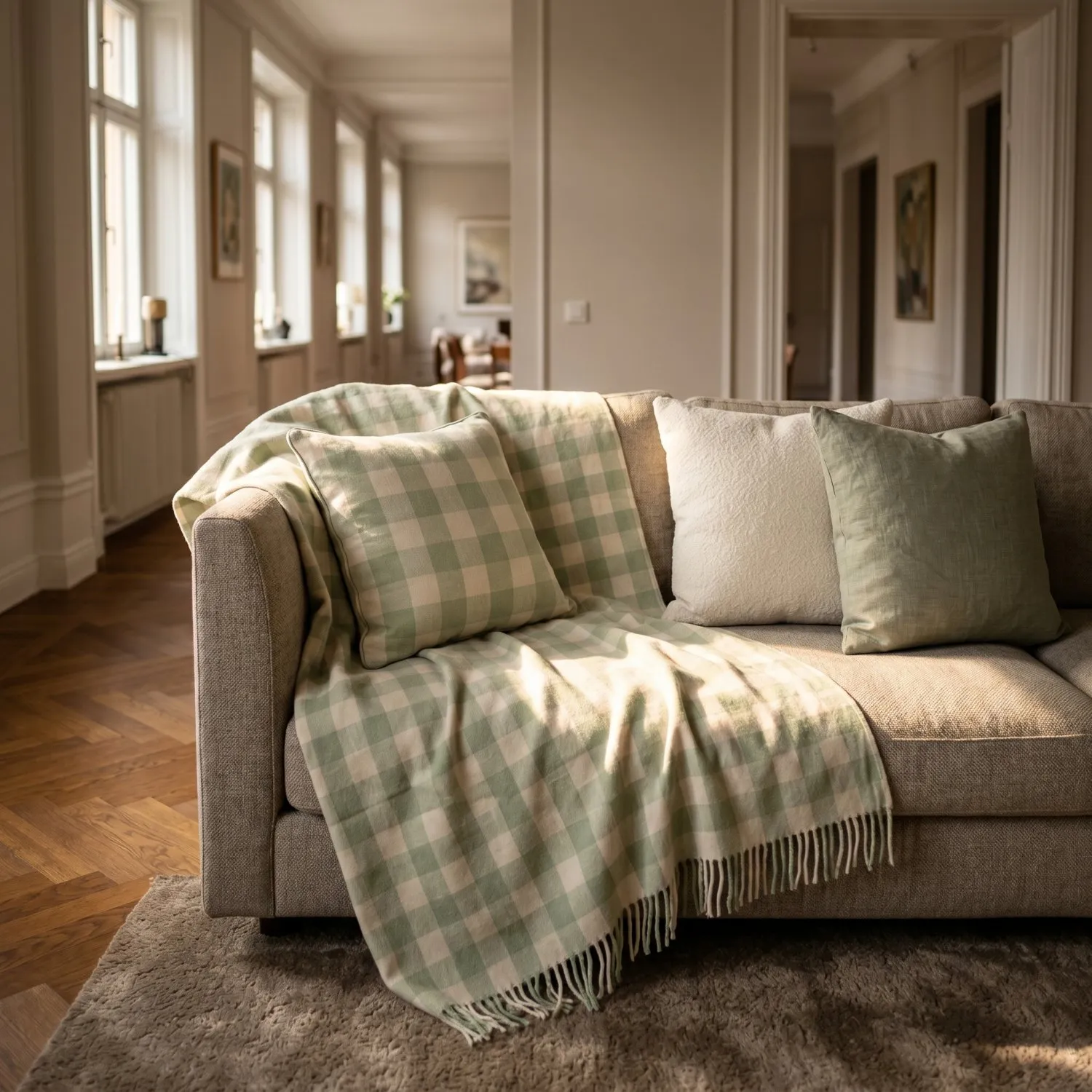 Cushion cover - Isela check cotton cushion cover (cream/light green)