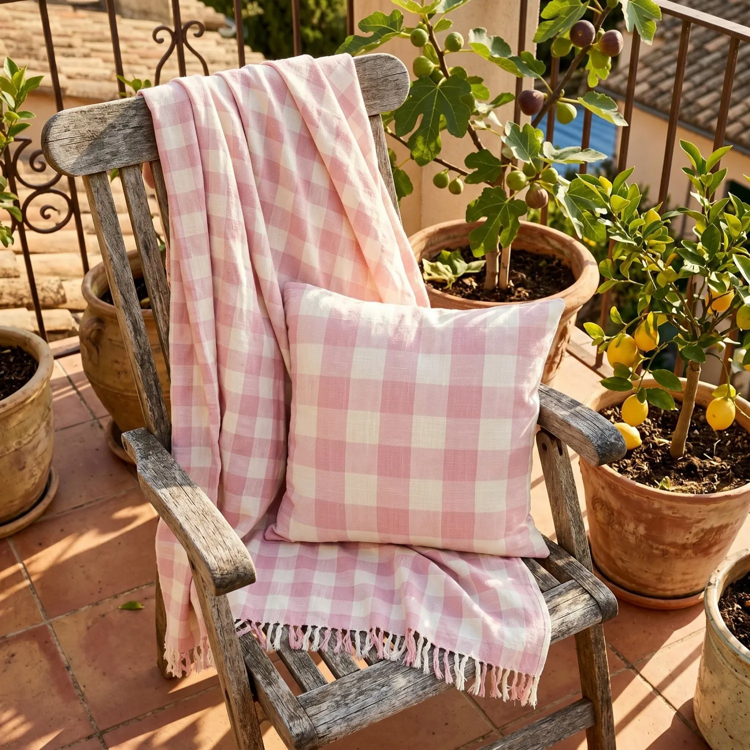Cushion cover - Isela check cotton cushion cover (cream/pink)