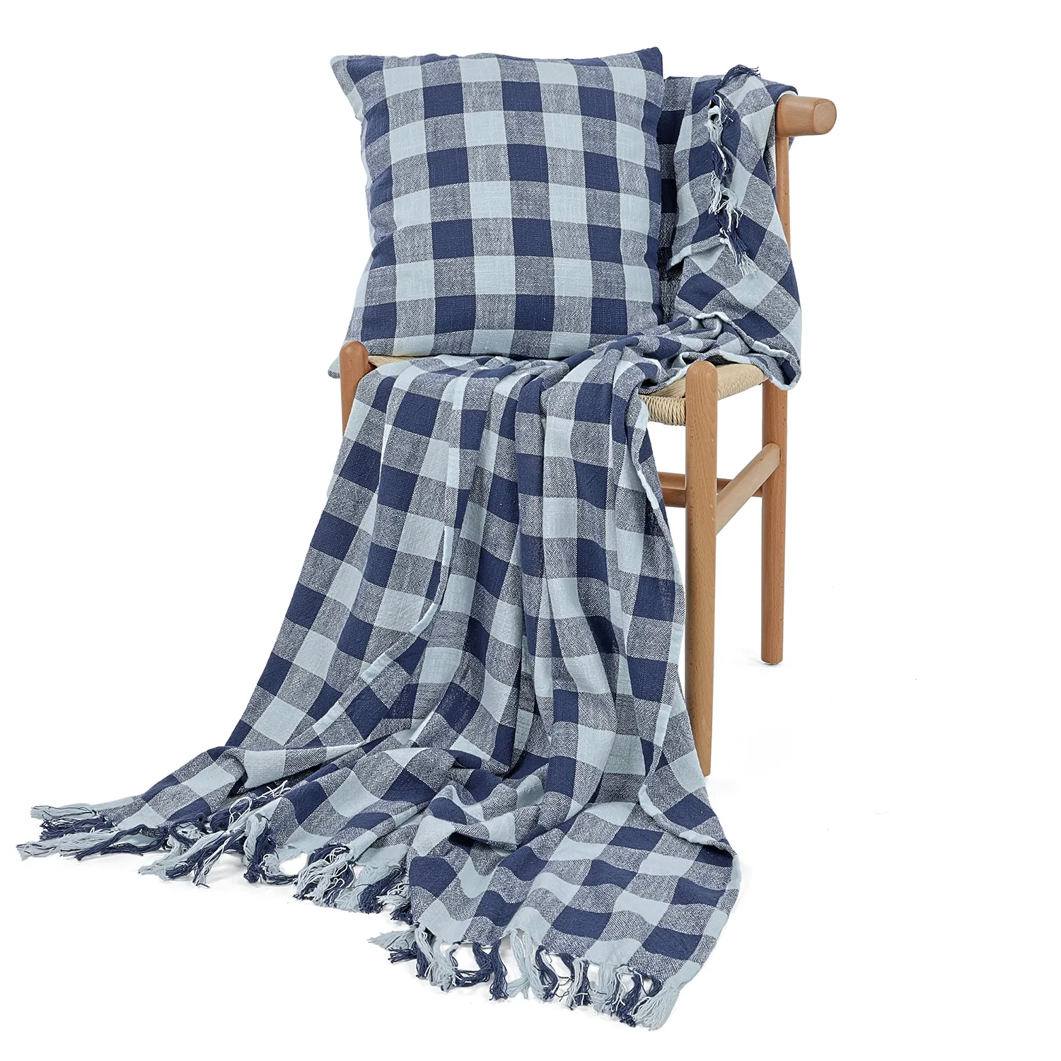 Cushion cover - Isela check cotton cushion cover (navy/light blue)