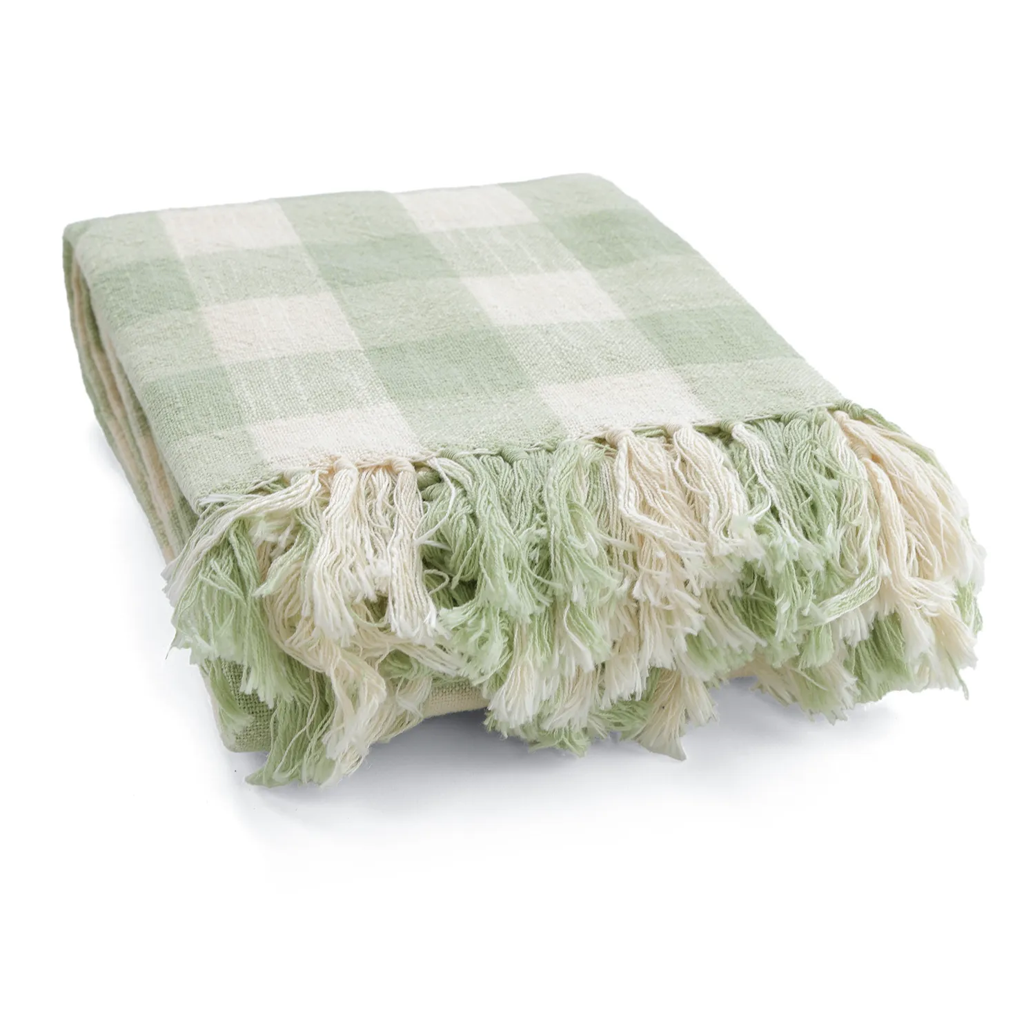 Throws - Isela check cotton throw (cream/light green)