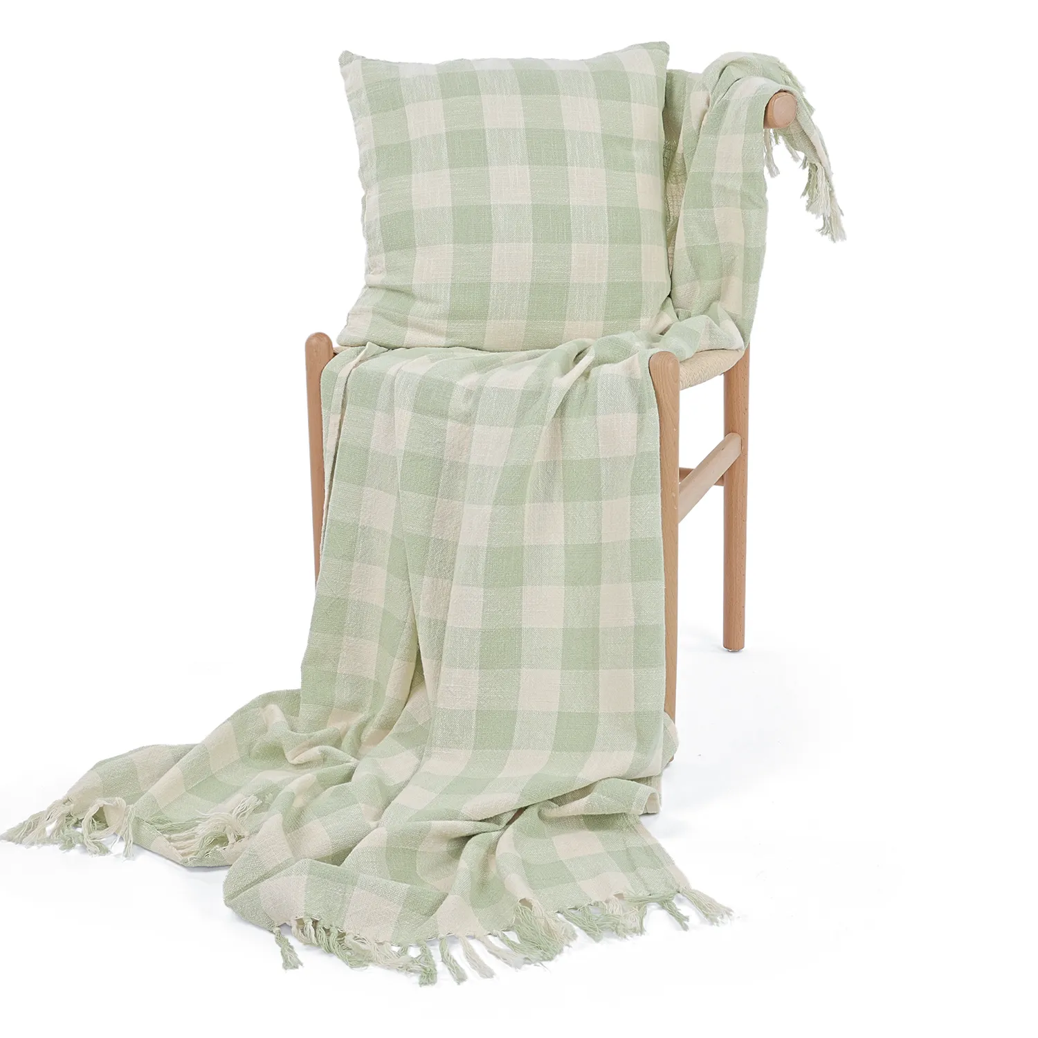 Throws - Isela check cotton throw (cream/light green)