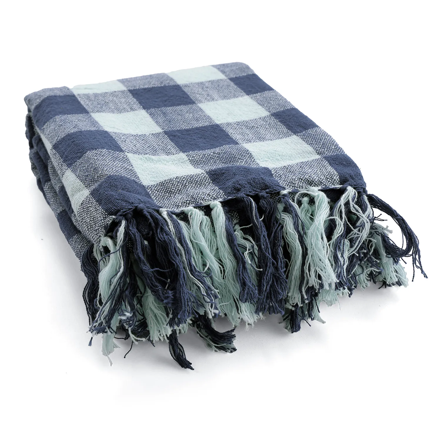 Throws - Isela check cotton throw (navy/light blue)