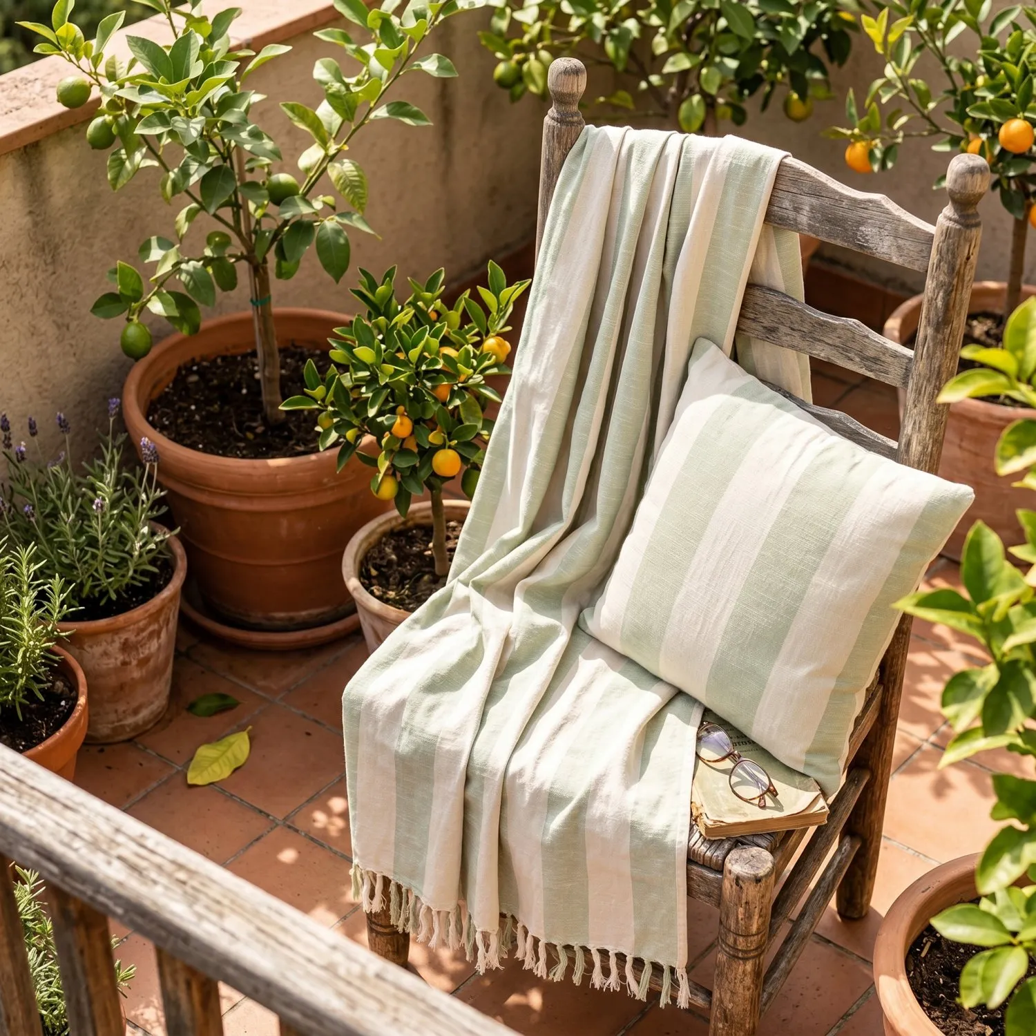 Cushion cover - Kora stripe cotton cushion cover (cream/light green)