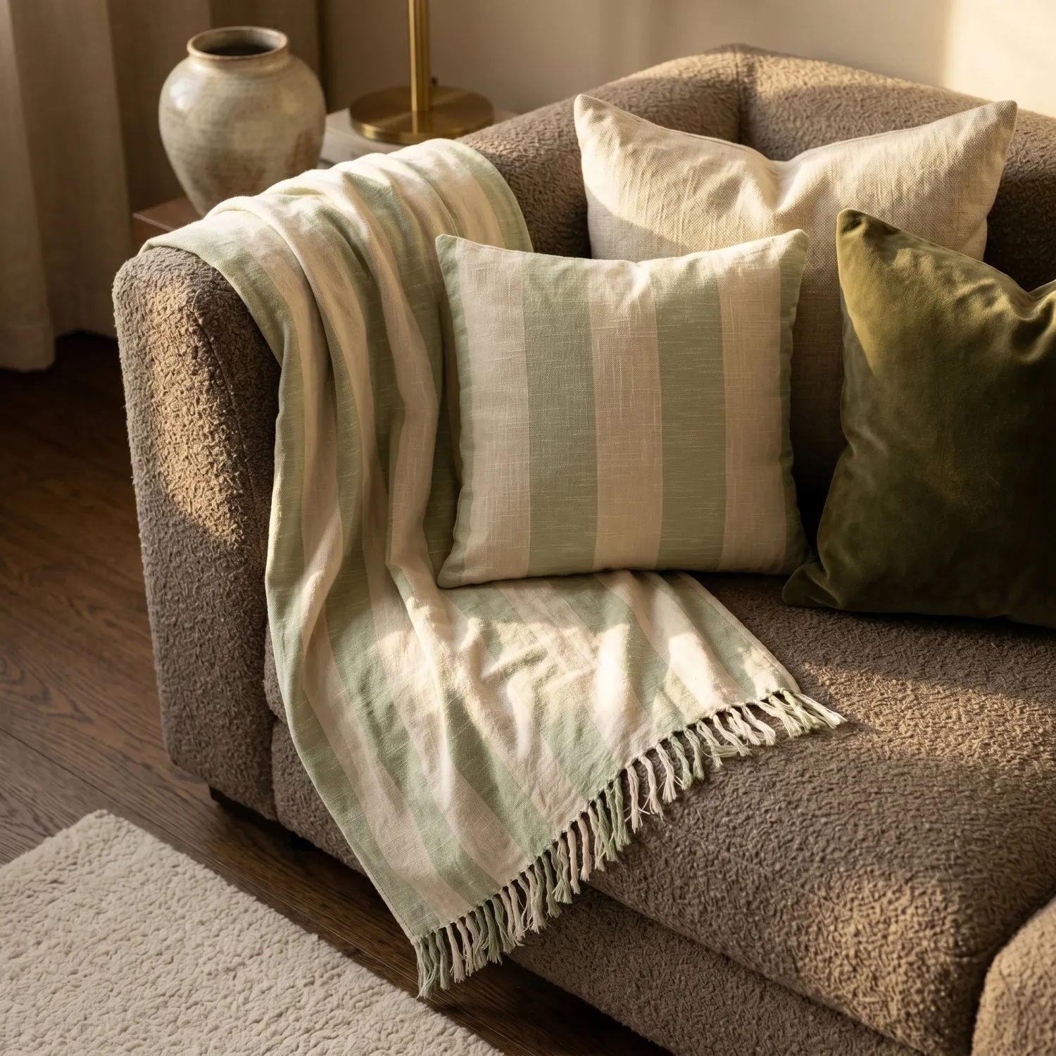 Cushion cover - Kora stripe cotton cushion cover (cream/light green)
