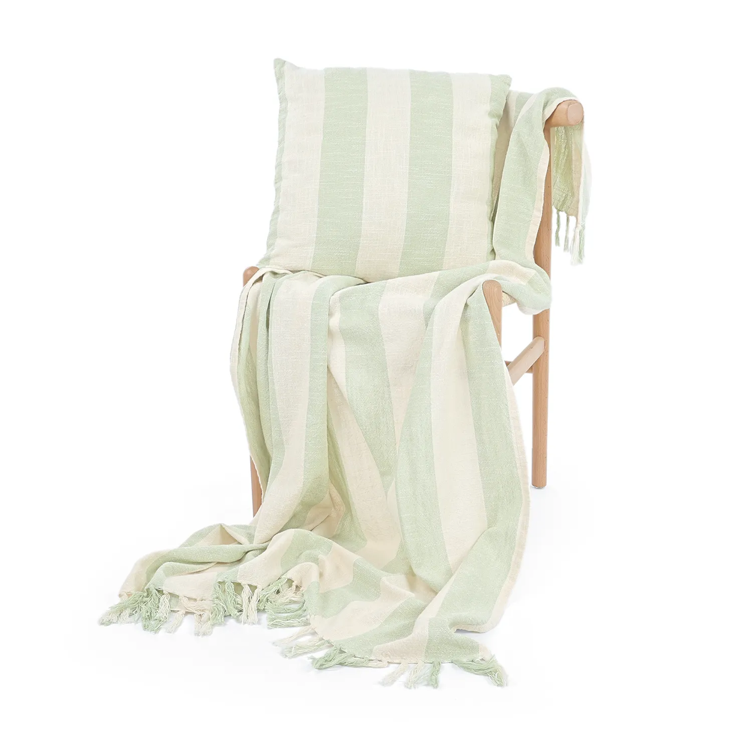 Cushion cover - Kora stripe cotton cushion cover (cream/light green)
