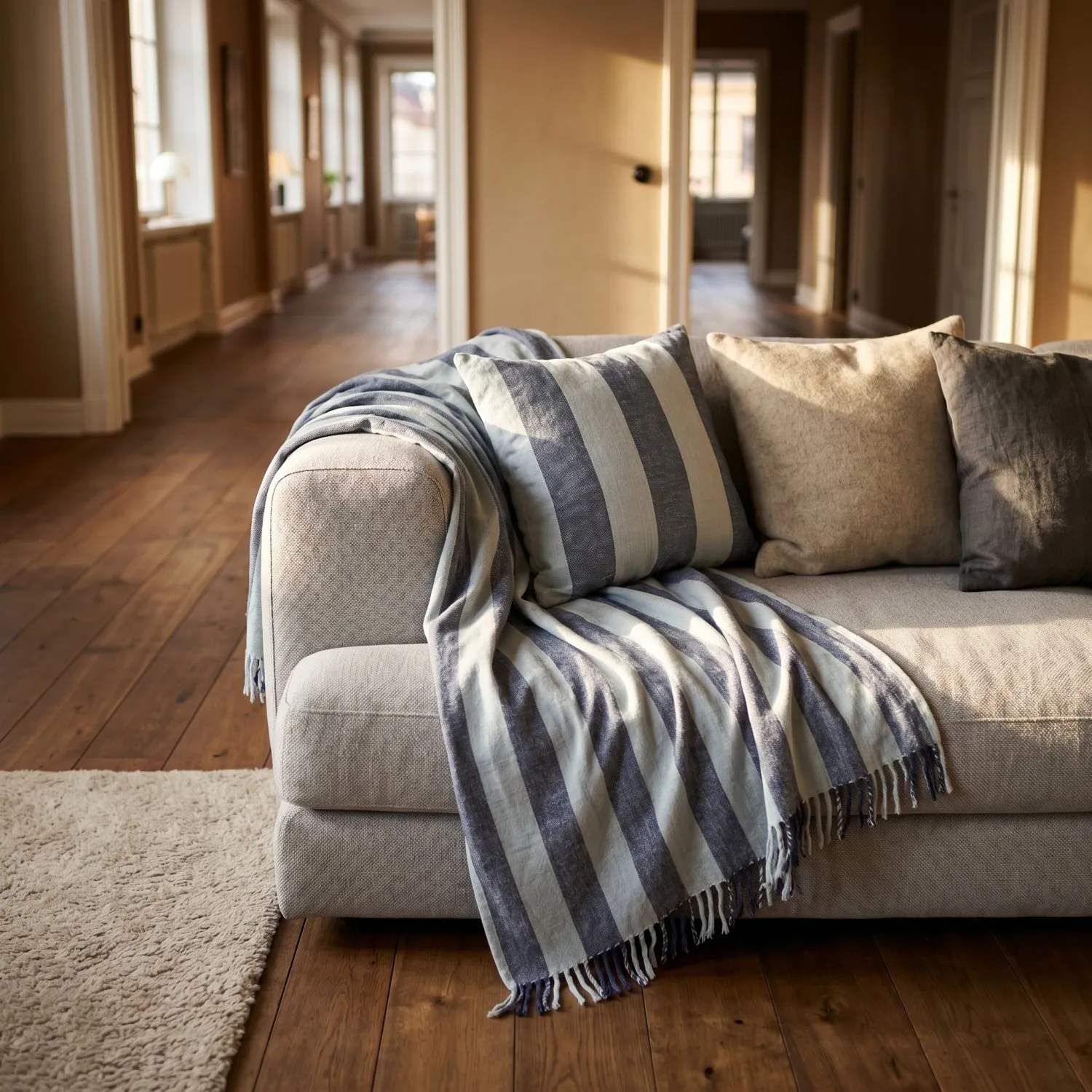Cushion cover - Kora stripe cotton cushion cover (navy/light blue)