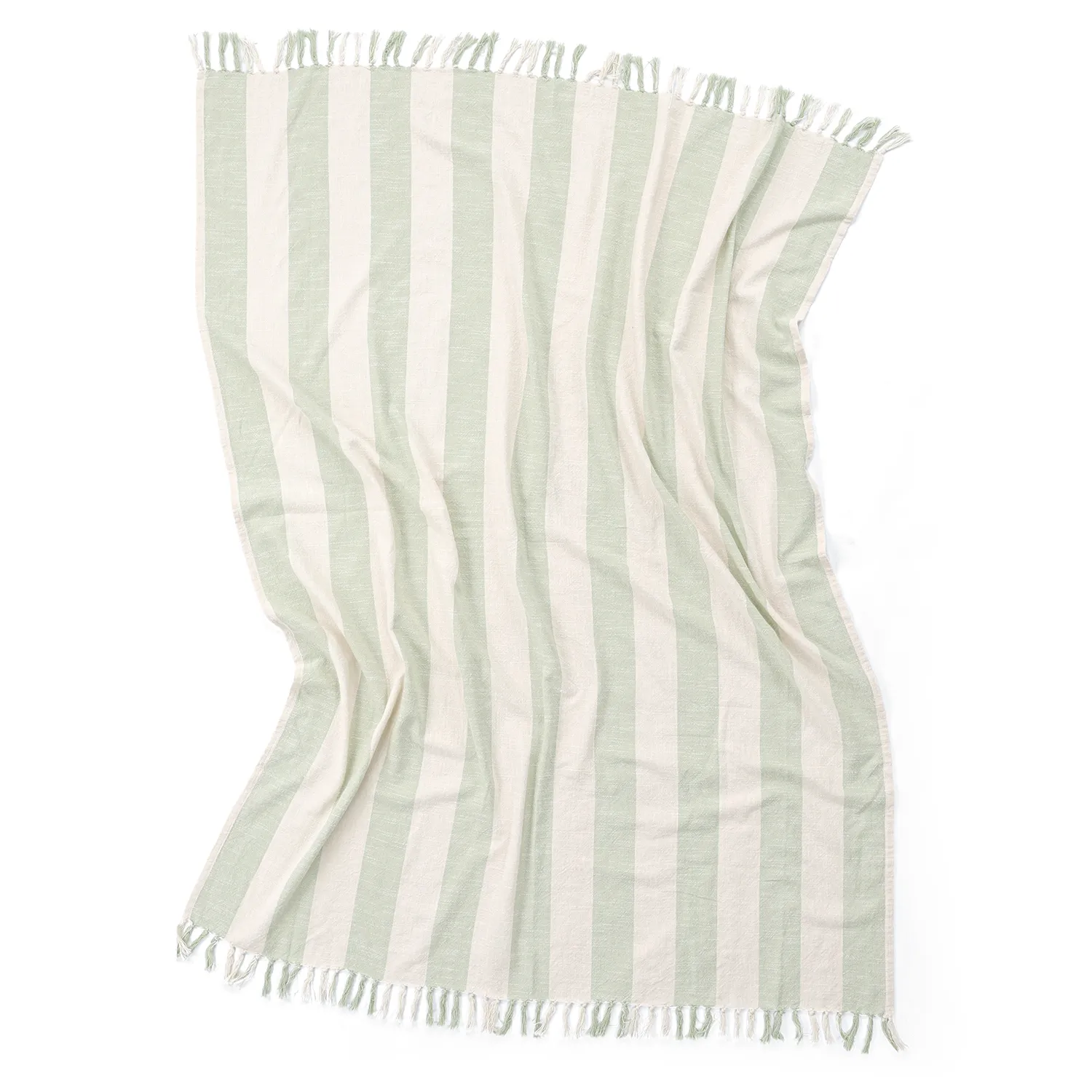 Throws - Kora stripe cotton throw (cream/light green)