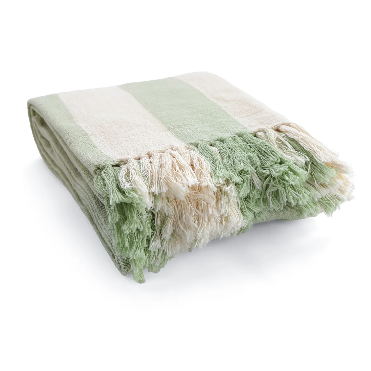 Throws - Kora stripe cotton throw (cream/light green)