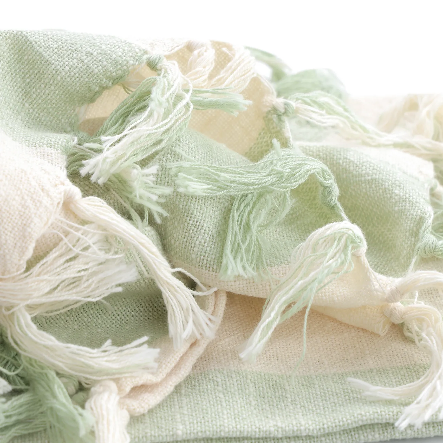 Throws - Kora stripe cotton throw (cream/light green)