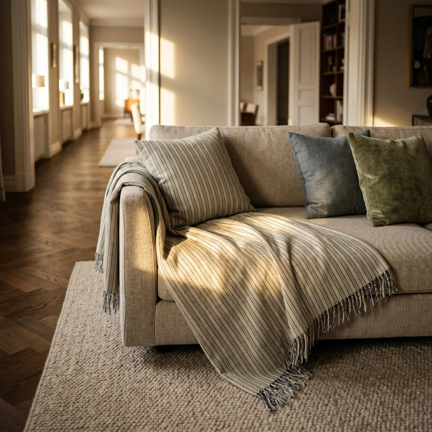 Cushion cover - Rumi stripe cotton cushion cover (cream/navy/light green)